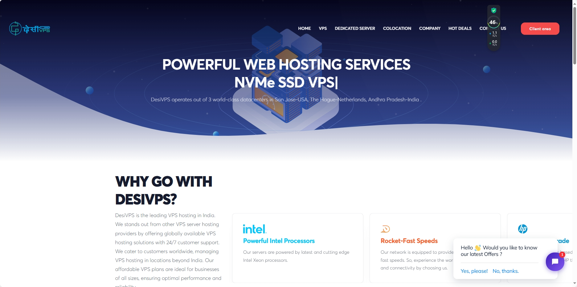 DesiVPS：圣何塞机房10Gbps带宽vps年付17美元起，1Gbps不限流量vps年付18.99美元起，独服$120/月起