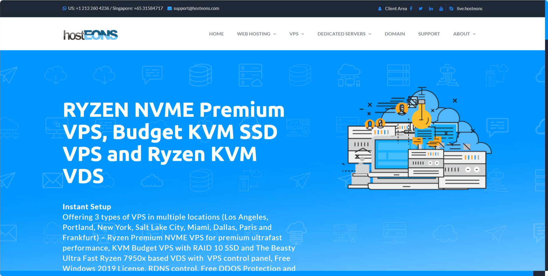 hosteons：美国/法国/德国VPS，双倍IP或双倍硬盘+流量，1G/10Gbps带宽，$21/年起